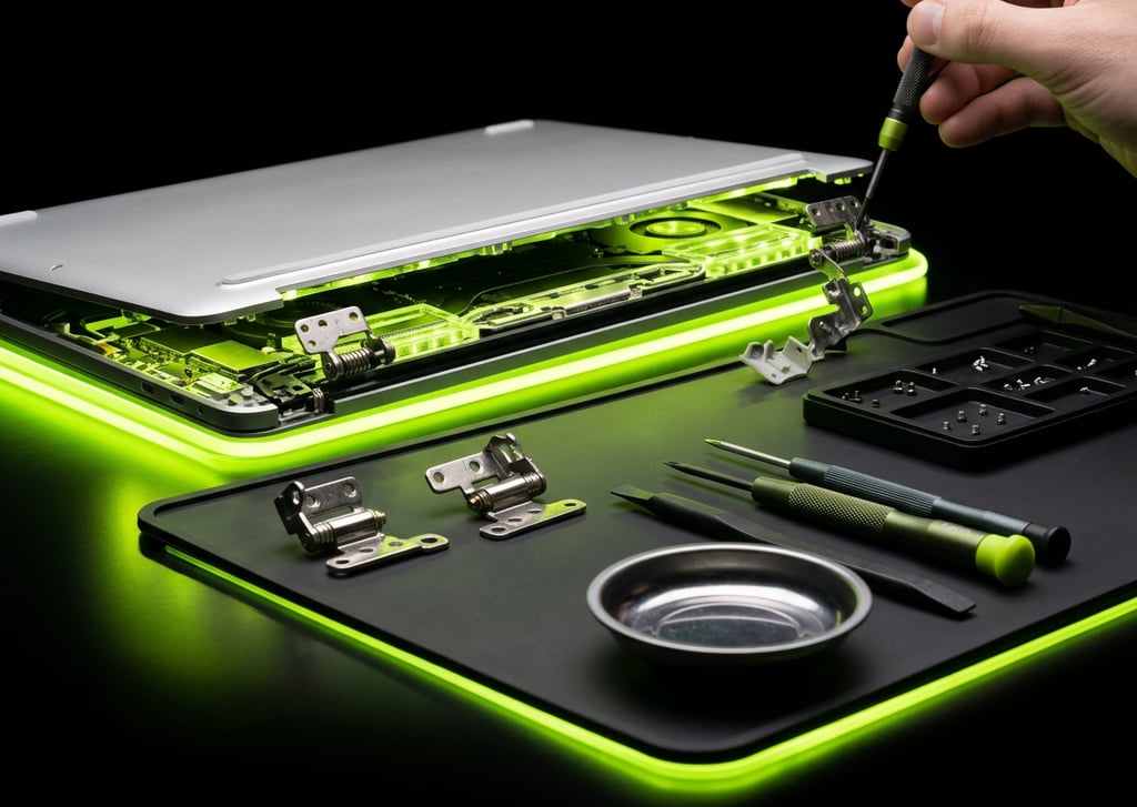 "Laptop hinge replacement at family-owned repair shop"