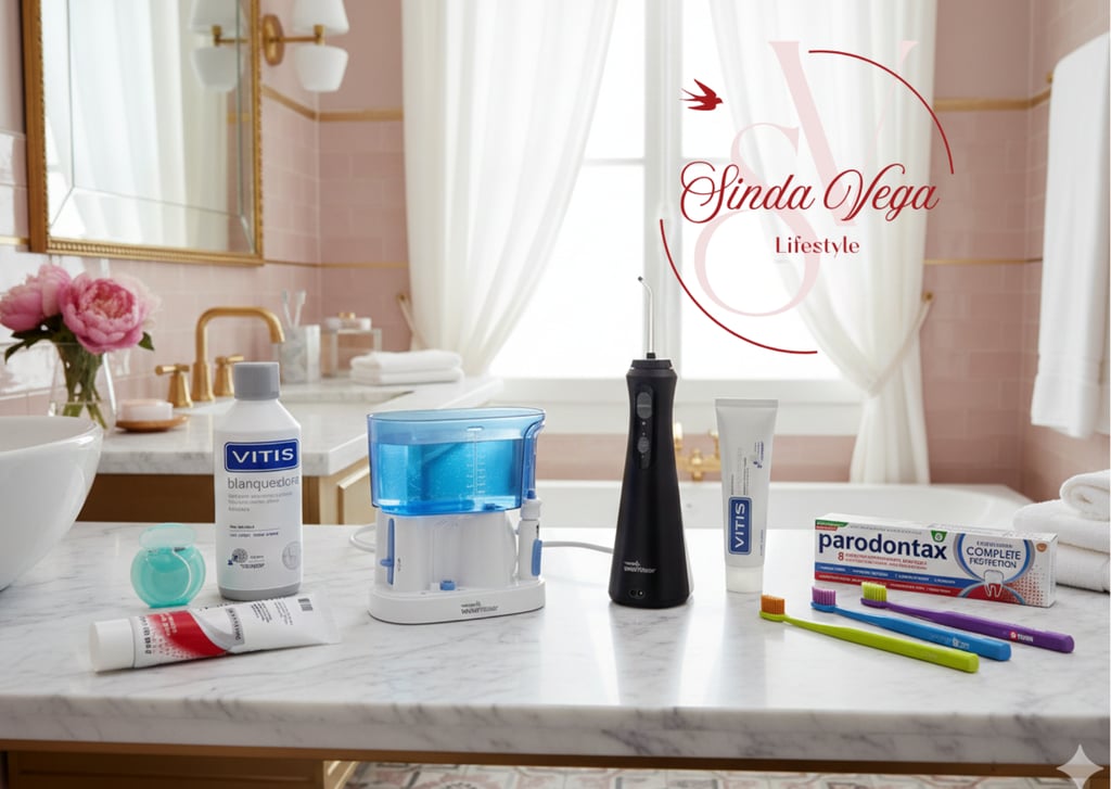 Rutina diaria de salud dental para una sonrisa blanca , sana y joven