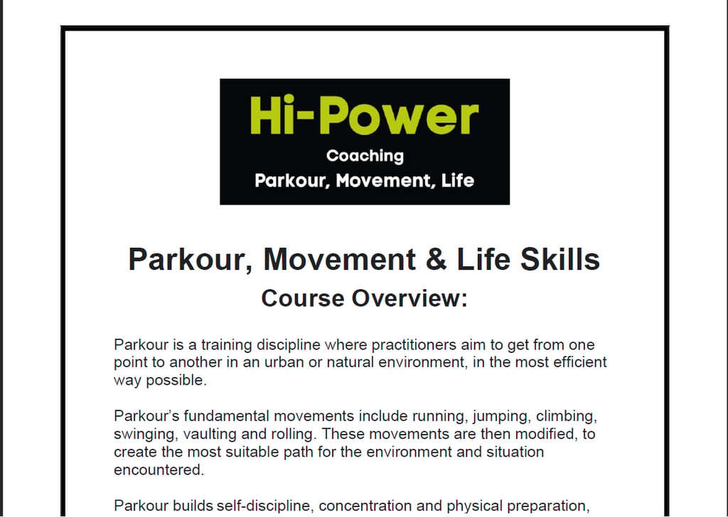 a parkour movement document contains course information