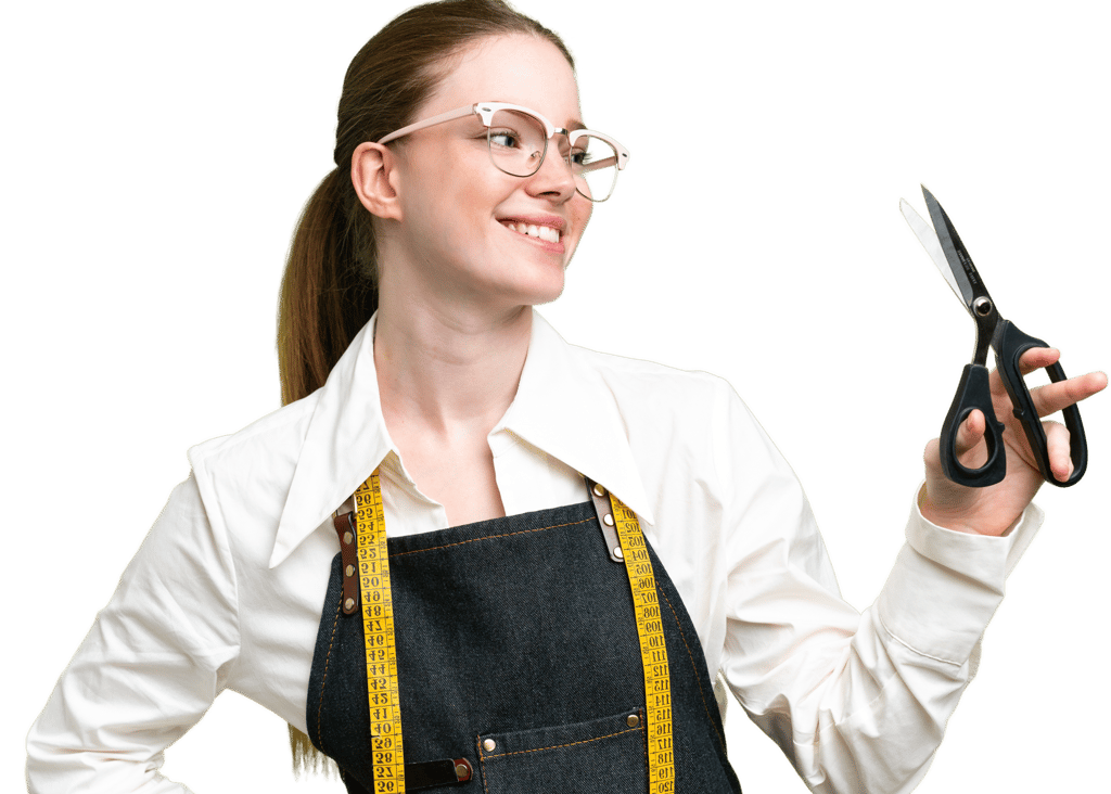 a woman in a white shirt and black aprons