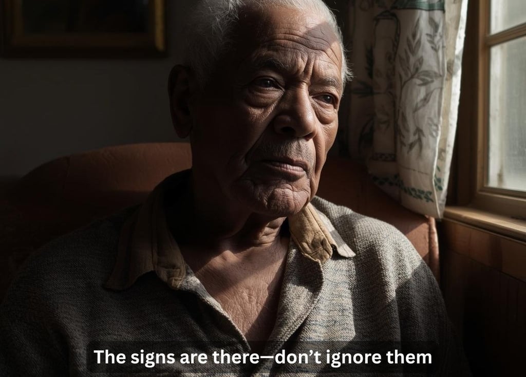 Elderly person showing signs of confusion and forgetfulness at home