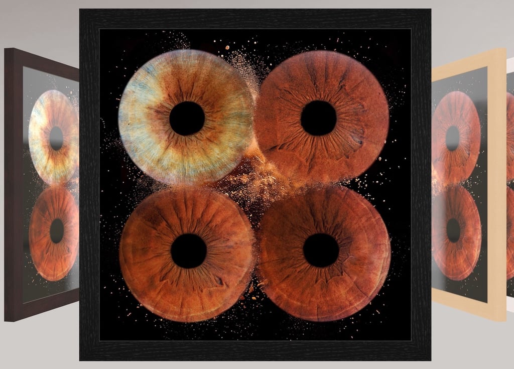 Tableau verre acrylique avec 4 iris et boite américaine