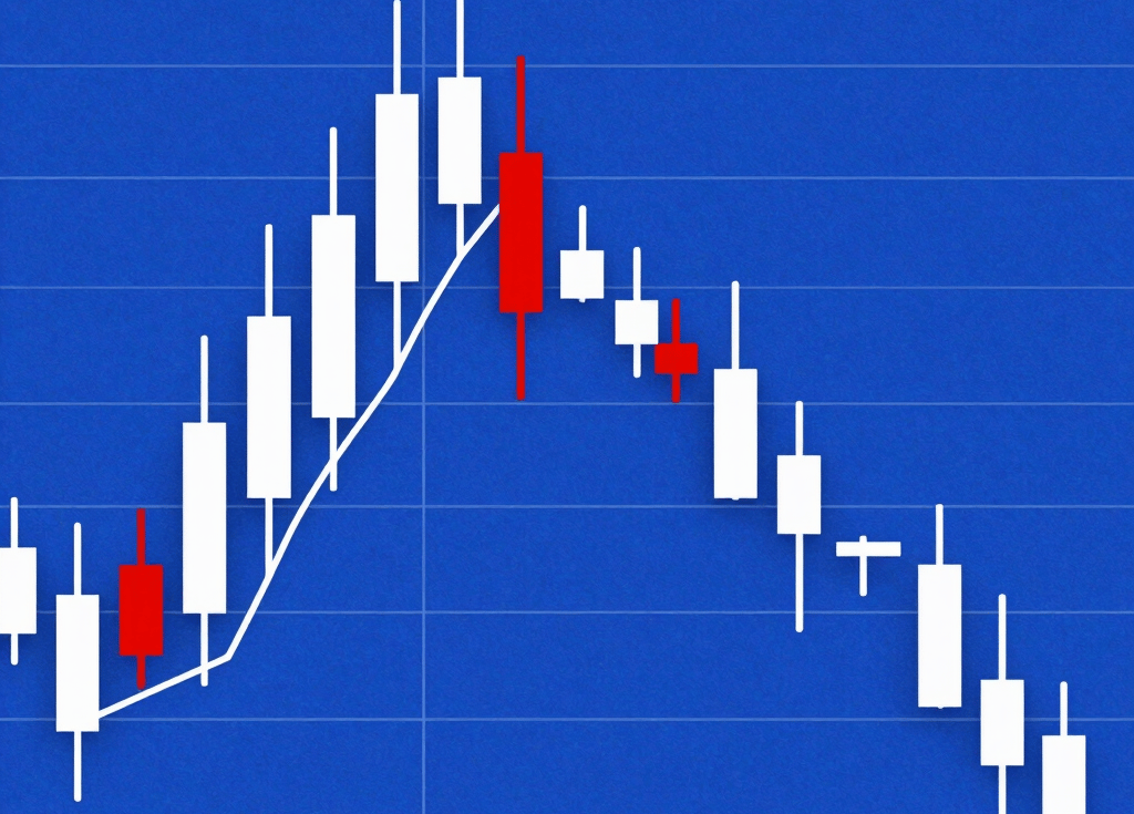 An illustration of a hammer candlestick pattern appearing at the bottom of a downtrend.