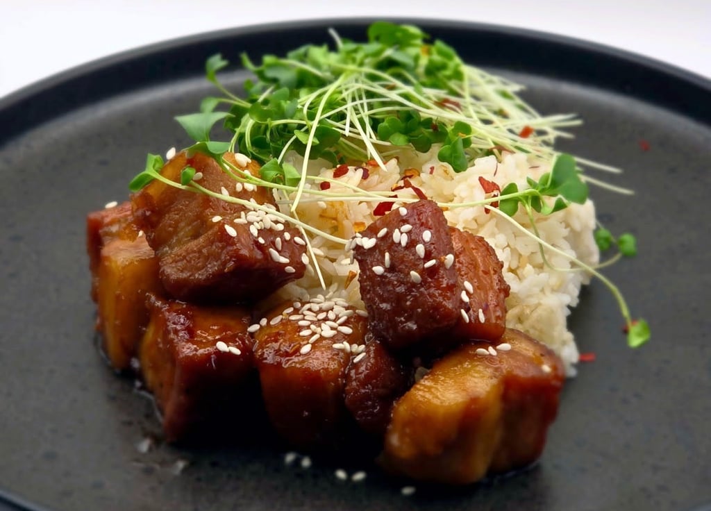 a plate of food with meat and rice