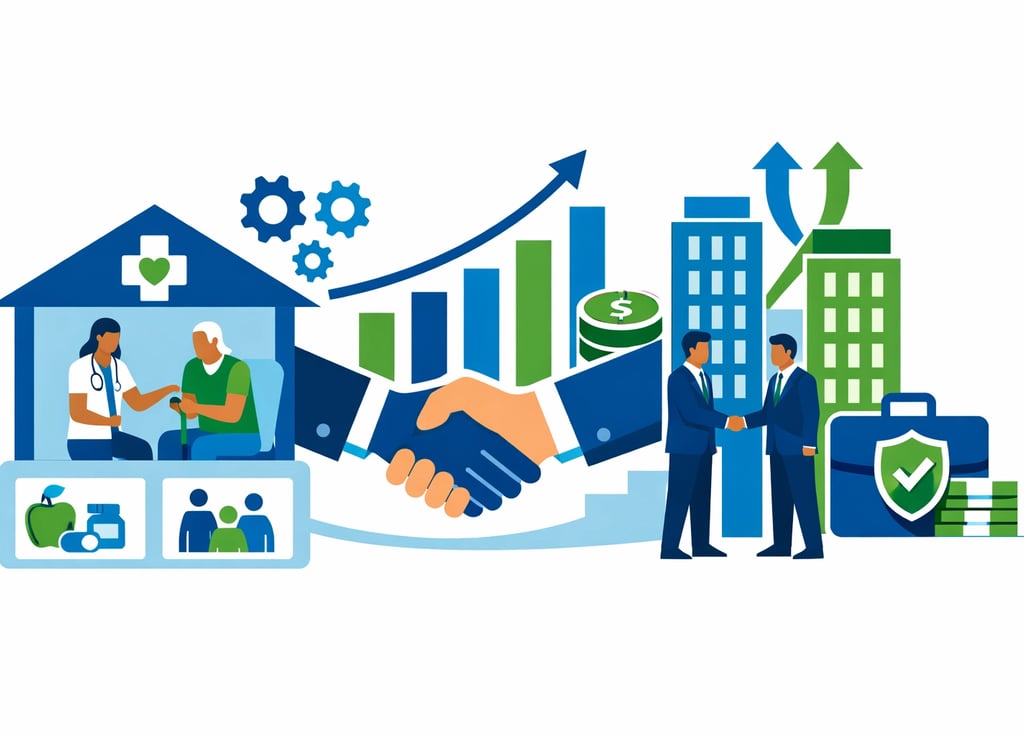 A modern home healthcare professional sitting with an elderly patient in a well-lit living room, usi