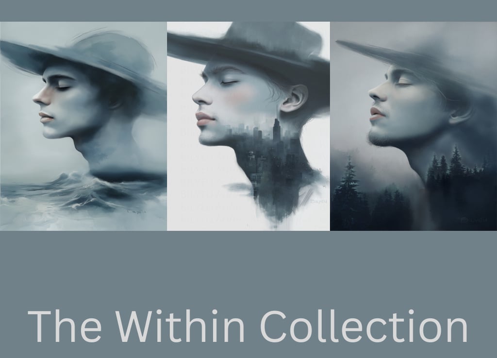 three paintings of a man in a hat
