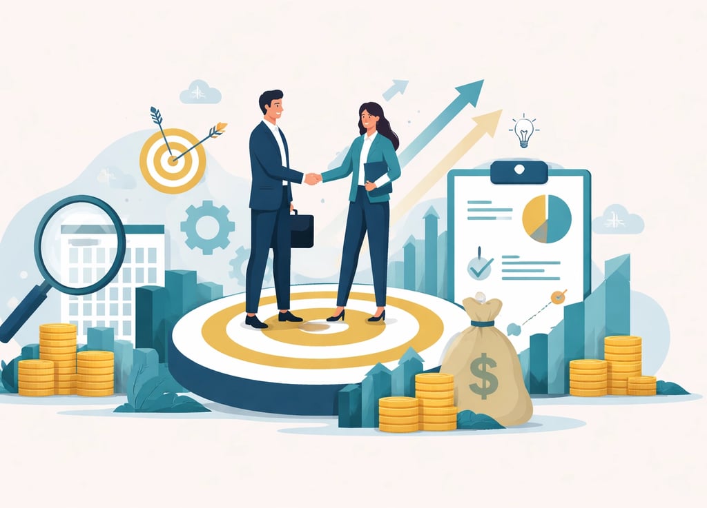 Professional graphic illustrating private equity investment flow into healthcare agencies with finan