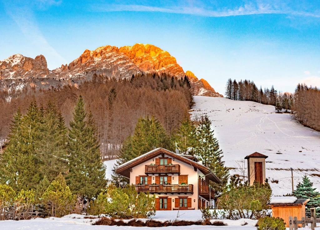 Chalet in Cortina d'Empezzo at sunset