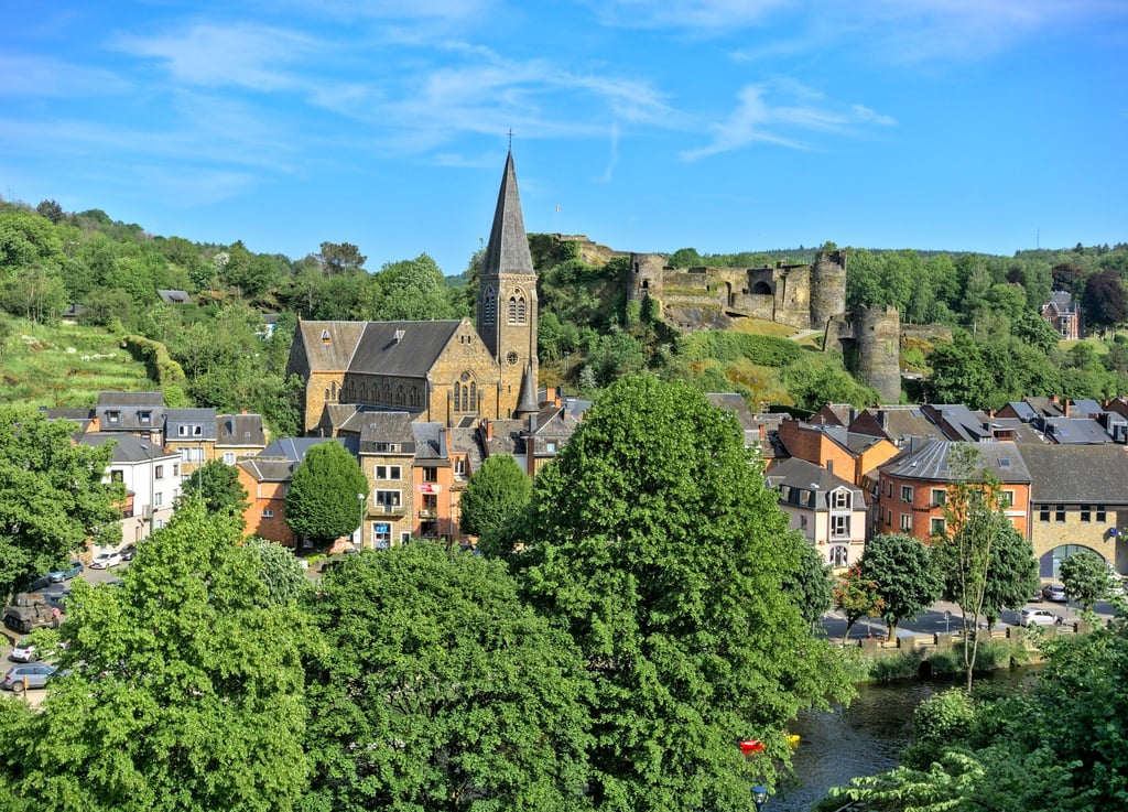 Panoramic view over the beautiful small city La Roche en Ardenne in Belgium