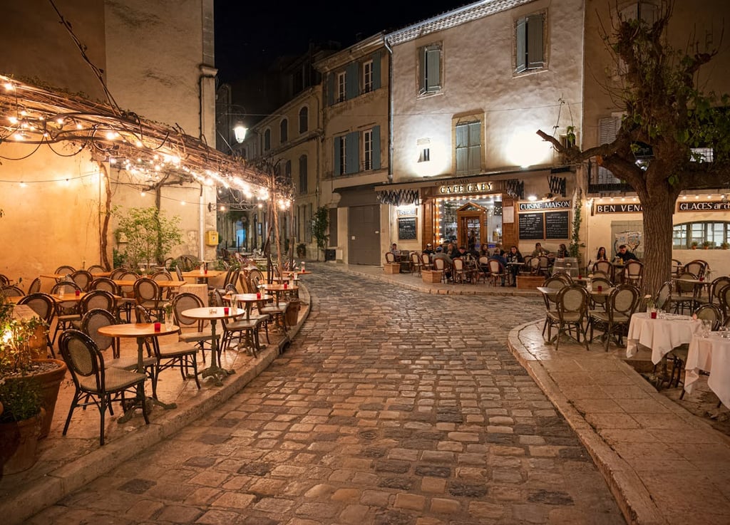 Charming Evening at Café in Lourmarin, France