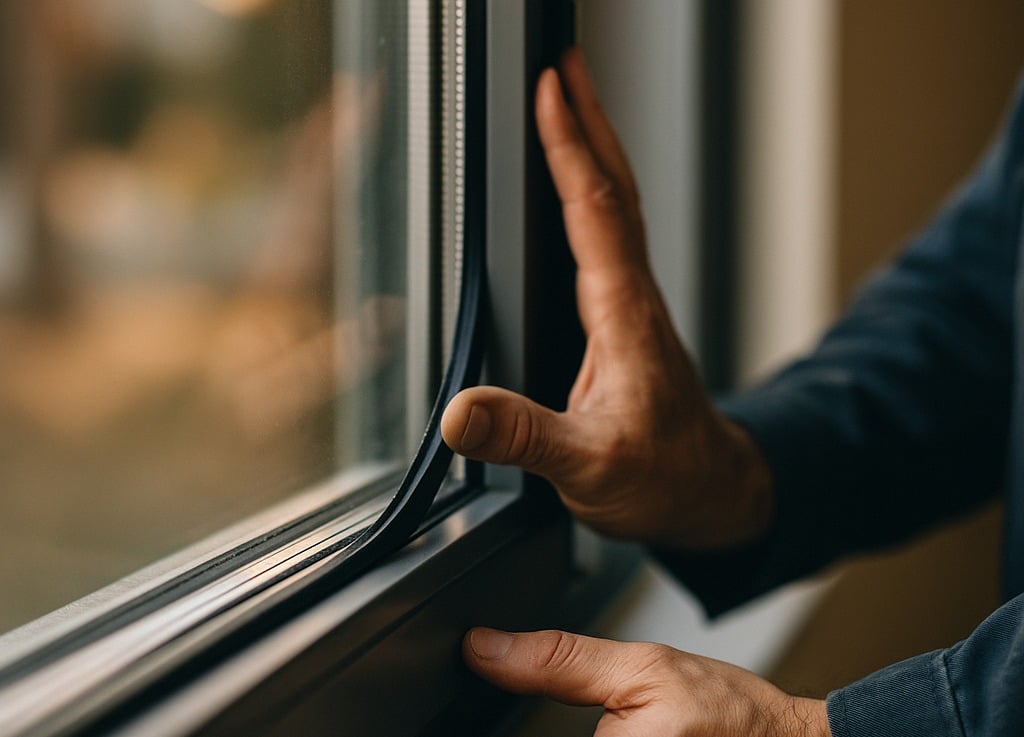 a person holding a piece of cloth over a window