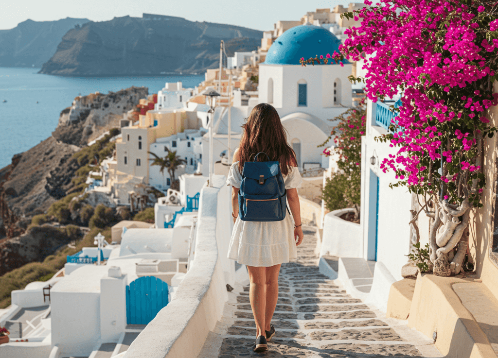 Taveler in Greece with Comfortable Backpack with comfortable straps and modern