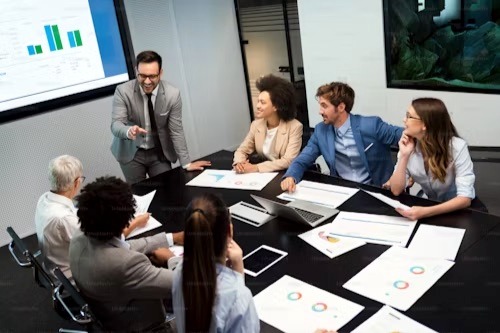 relaxed executives having a meeting