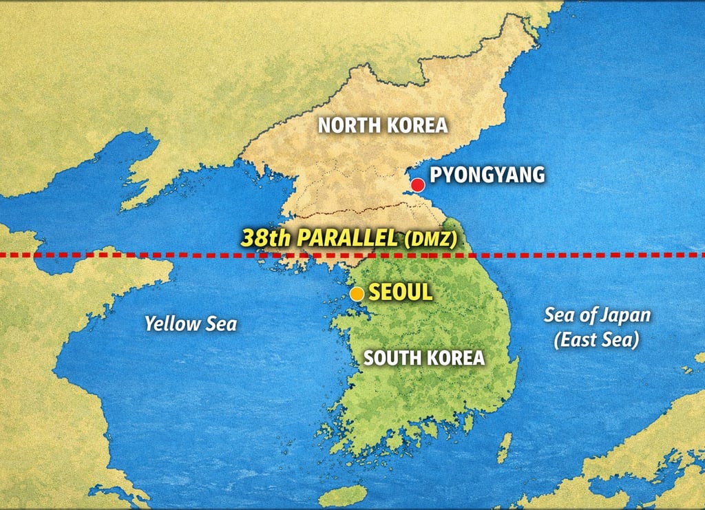 a map of the Korean Peninsula showing the 38th parallel