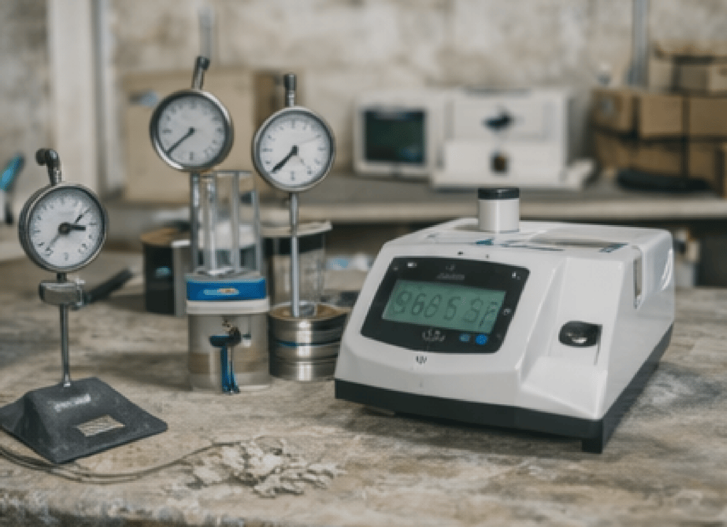 Instrumentos de medición y control para laboratorio de materiales de construcción.