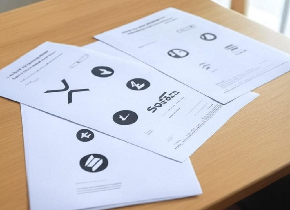 a bunch of paper with a bunch of different symbols