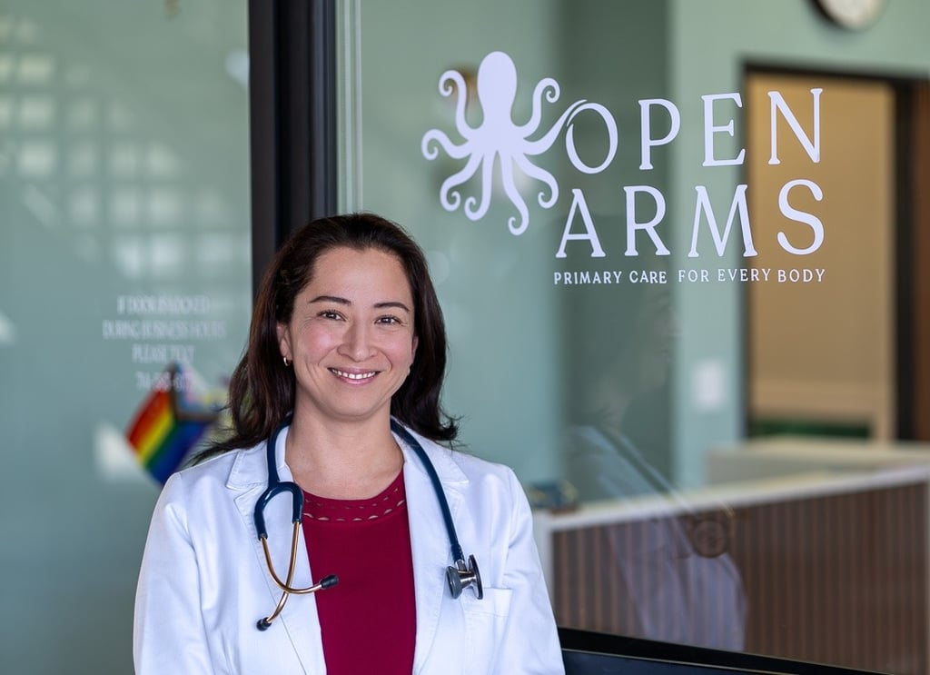 Dr Connolly smiling at the entrance of the clinic