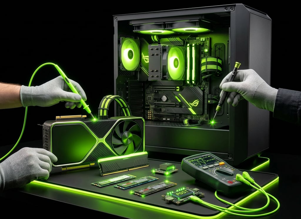 "Gaming PC hardware diagnostics and performance testing"