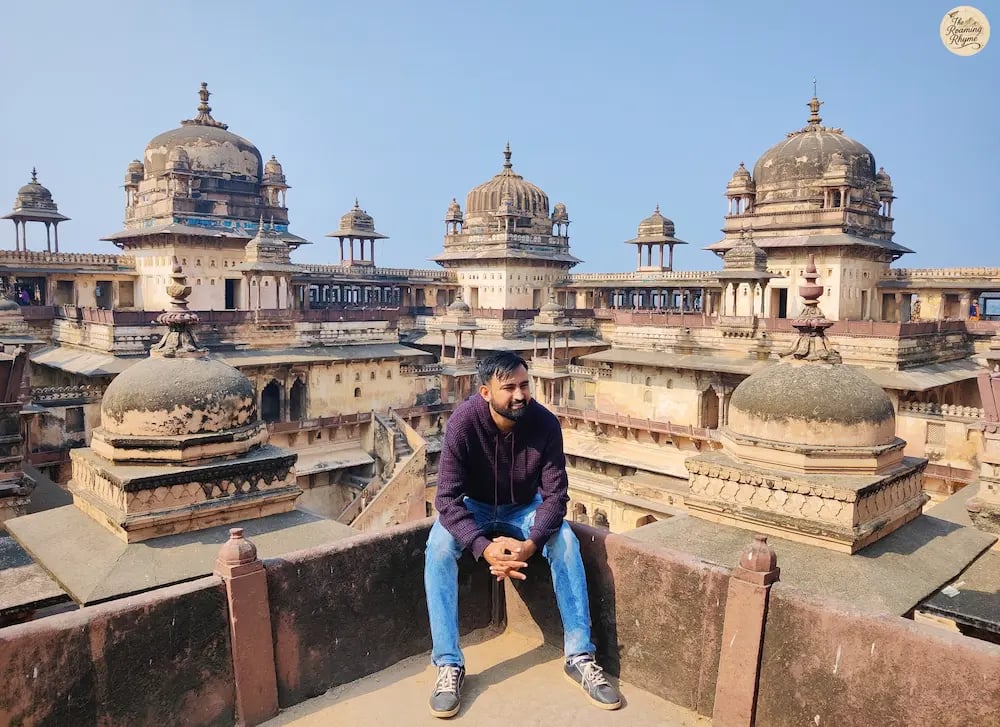 Rooftop view of Jahangir Mahal overlooking Orchha.