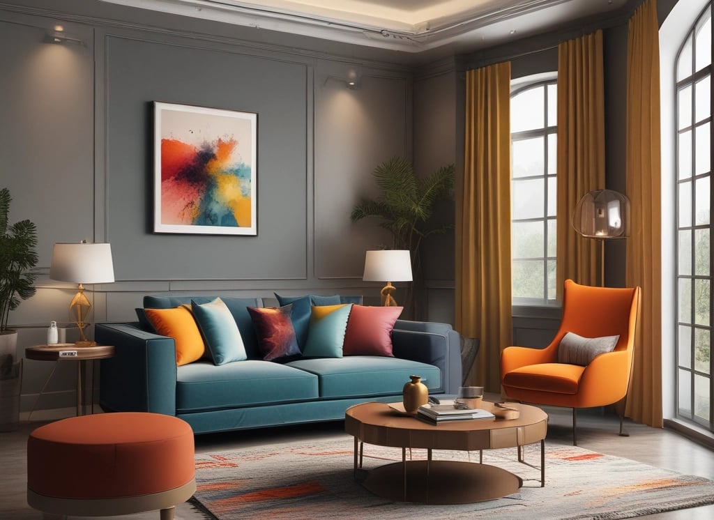 A cozy living room corner bathed in soft natural light, featuring elegant vintage decor and lush green plants.