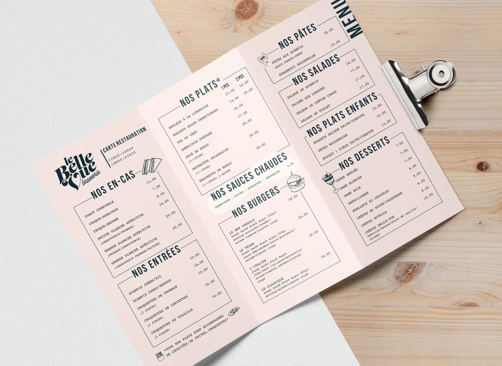 Menu Belle Vue Esneux - par Soleado studio - graphiste Liège