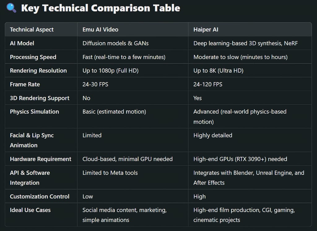 Key Technical Comparison Table