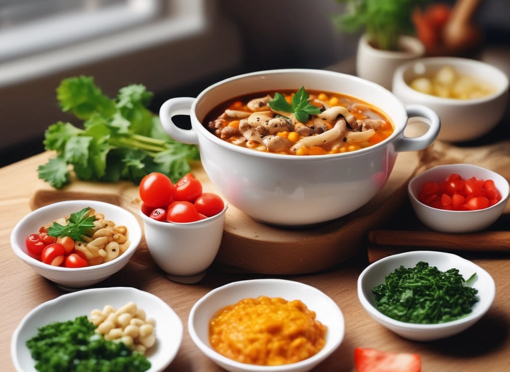 Two people running on a snowy forest path , A warm meal that boosts immunity in 10 minutes