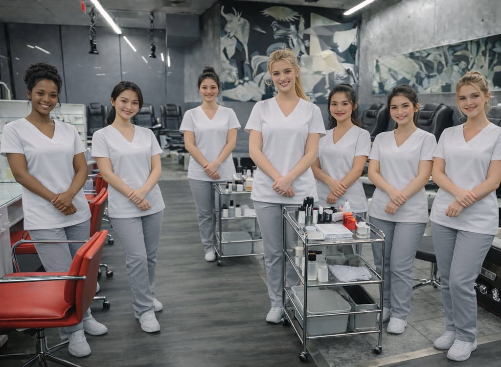 Nail Techs standing in a front and greeting