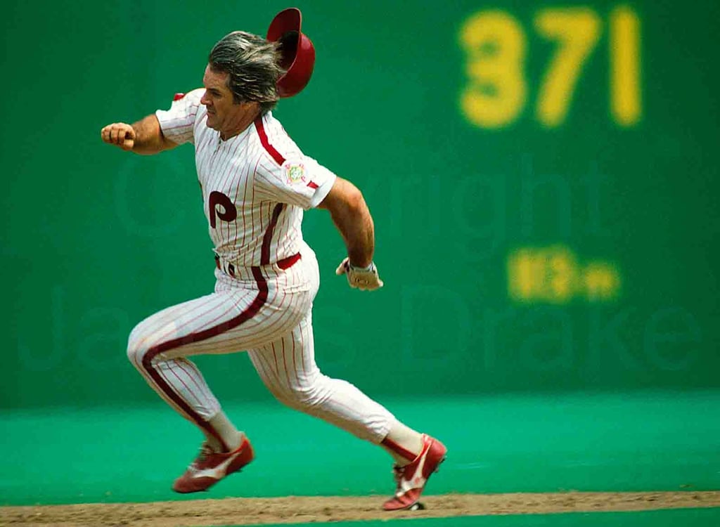 Pete Rose at Veterans Stadium in Philadelphia in 1983 by James Drake