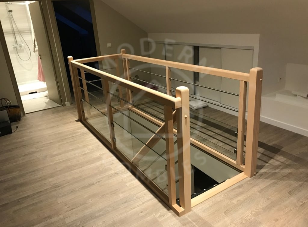 Rambarde bois, métal et vitrage bas