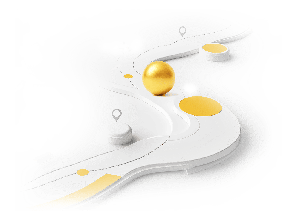 A yellow ball rolls on a track that symbolizes the customer journey.