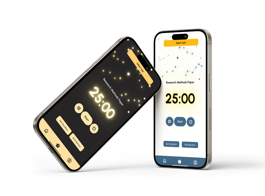 Two mockup of Calmi app, it showing timer screen mockup for both light and dark mode.