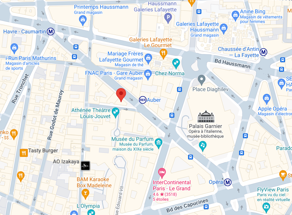Carte indiquant la localisation du Palais du Stylo - 9 rue Auber 75009