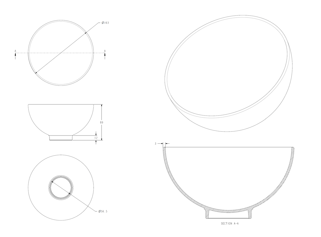 the most engineery drawing of a bowl you ever did see