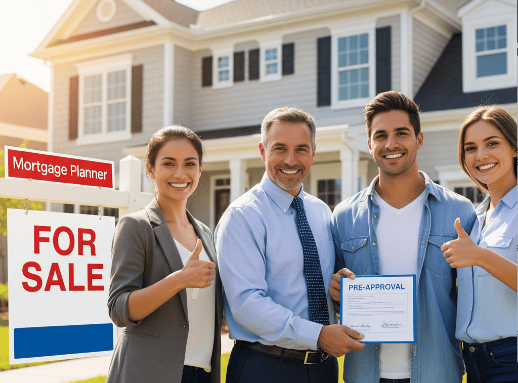 mortgage planner, realtor, and pre-approved home buyers working as a successful team