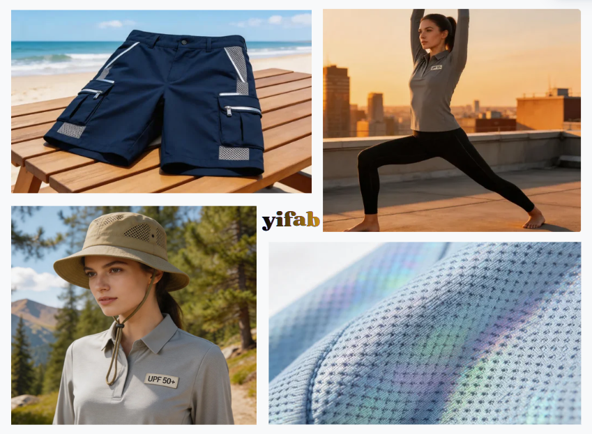 “UV-protective smart fabric for outdoor sportswear” “Breathable summer textile with UV protection”