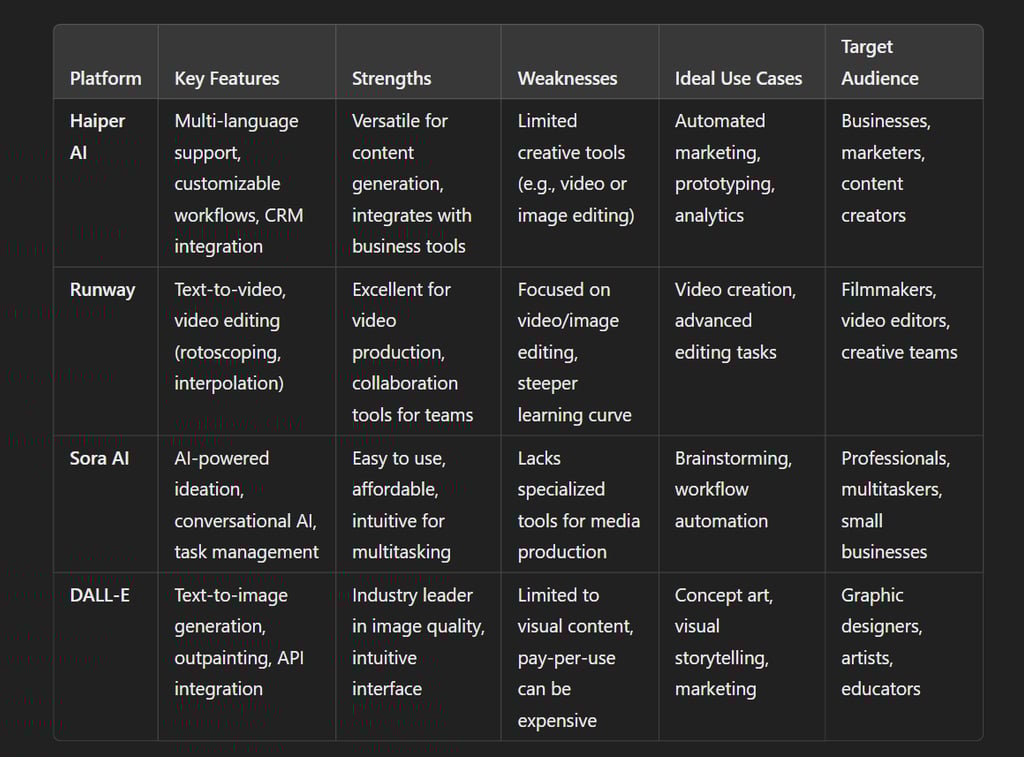 Which AI Platform Fits Your Needs? Haiper AI, Runway, Sora AI, or DALL-E?"?