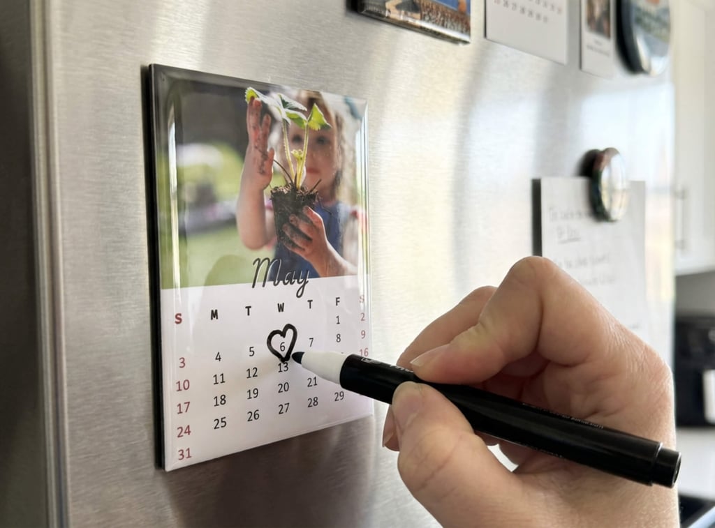 Custom 2026 Magnetic Photo Calendar on a refrigerator