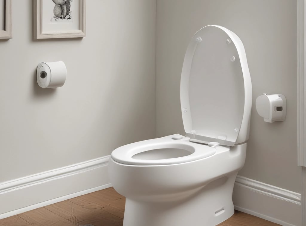 A toy toilet with the lid open and a person sticking their finger in the toilet