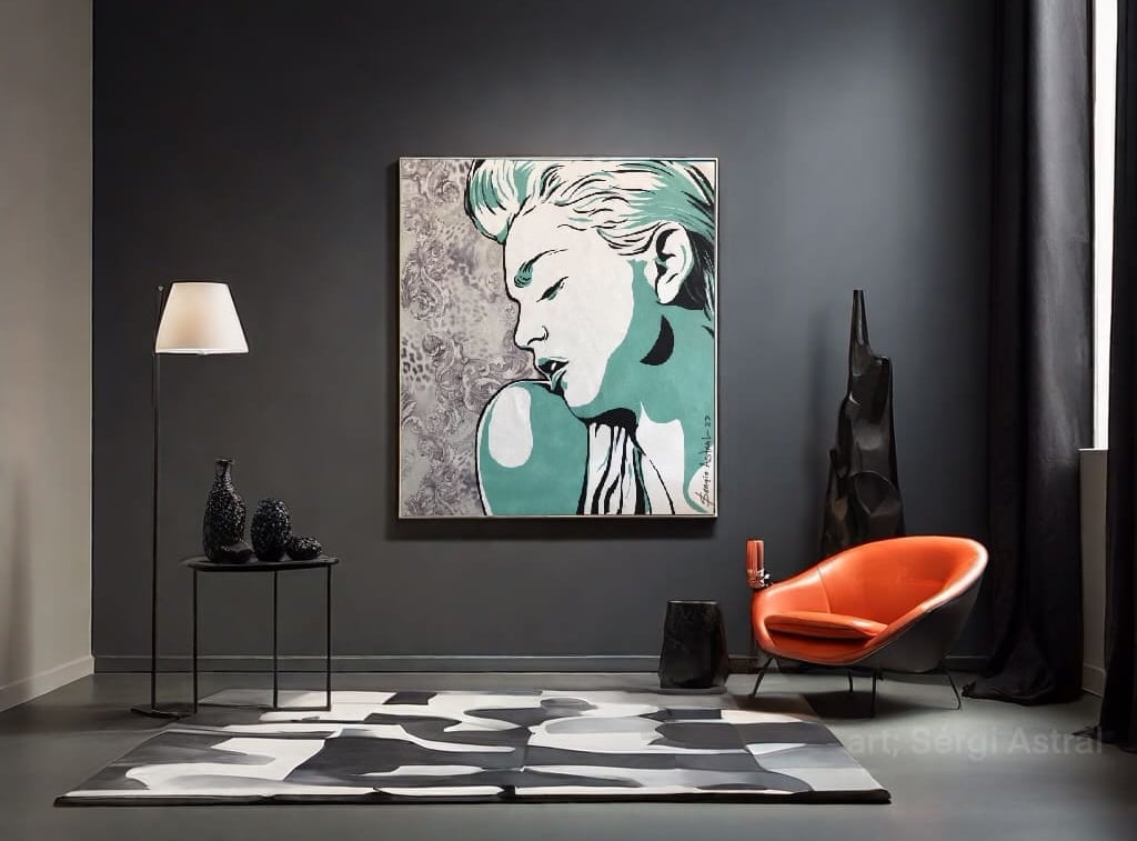 Decoração contemporânea da sala de estar com quadros modernos