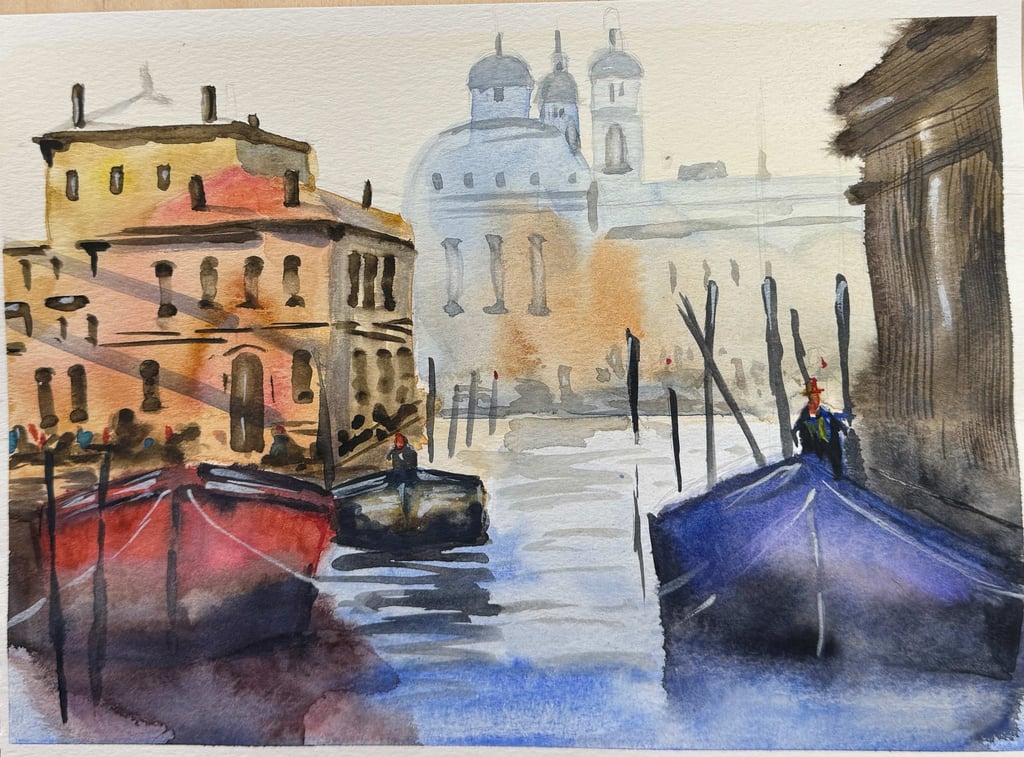 Gondola Dreams by Dianaq. - A Venetian scene. Capture a piece of venetian magic, in watercolor.