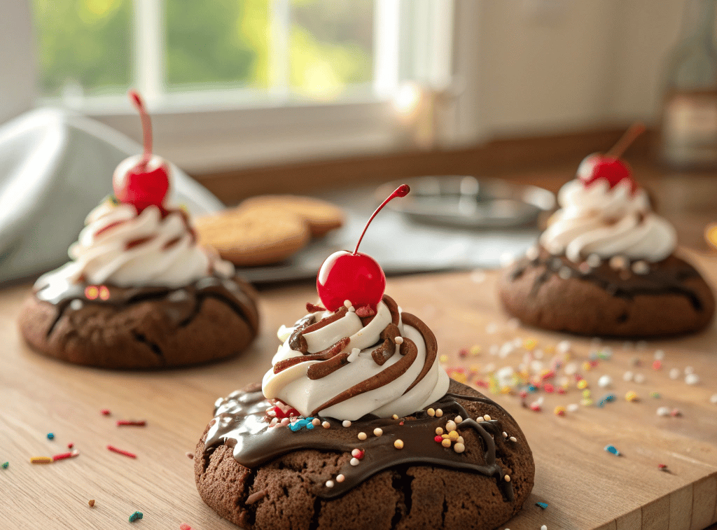family enjoying brownie sundae cookies together