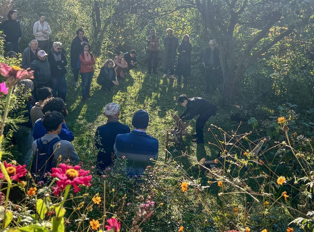 current situation ikebana performance at Crossbreeds Cracks Currents PF25 Dornach Extension Exhibition