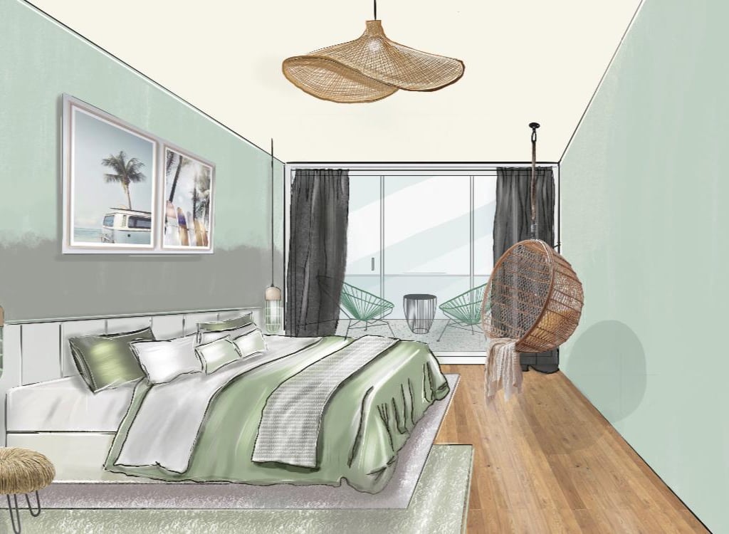 Projection vue chambre d'un boutique hôtel