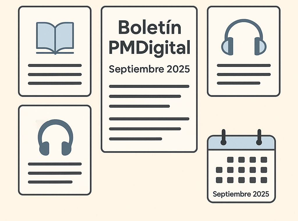 Boletín PMDigital: tarjetas de novedades y calendario de septiembre 2025