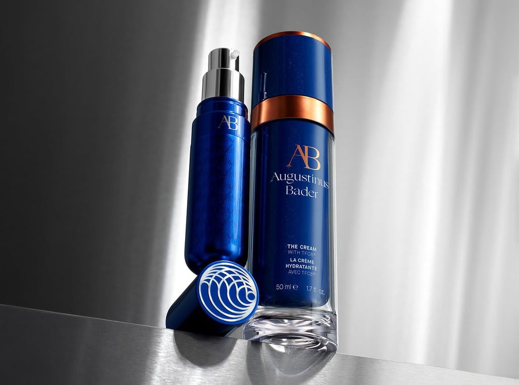 Augustinus Bader blue skincare bottles luxury beauty.