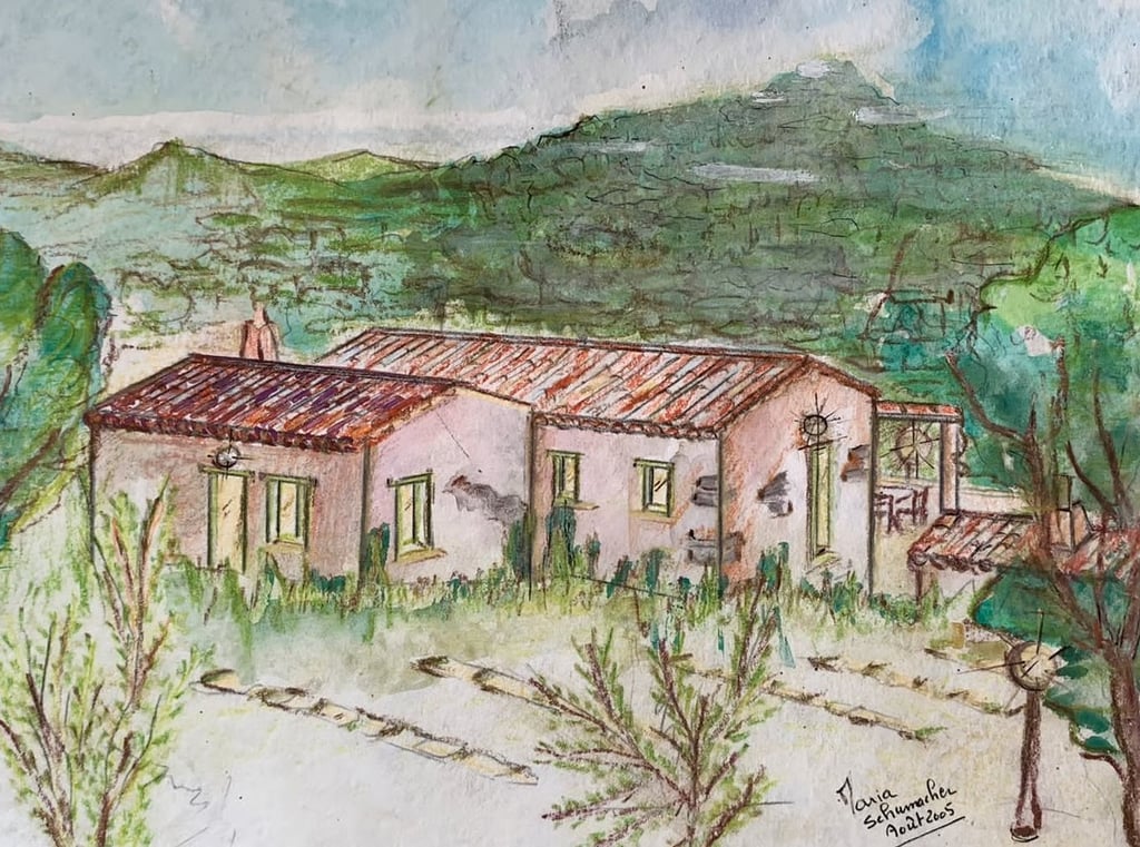 Artistiek schilderij van Agriturismo Agrisole: een farm stay met restaurant op het Sardijnse plattel