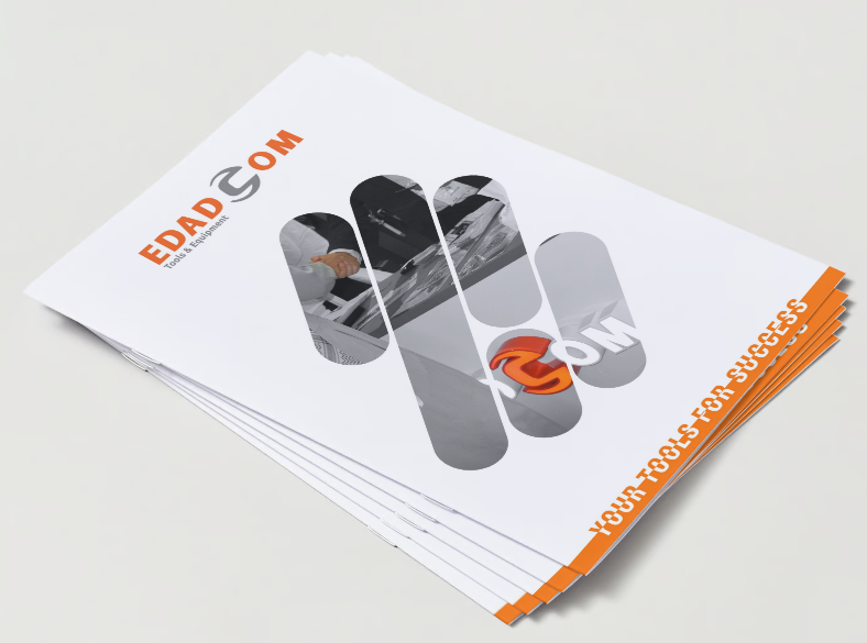 a stack of folded up flyers with a logo