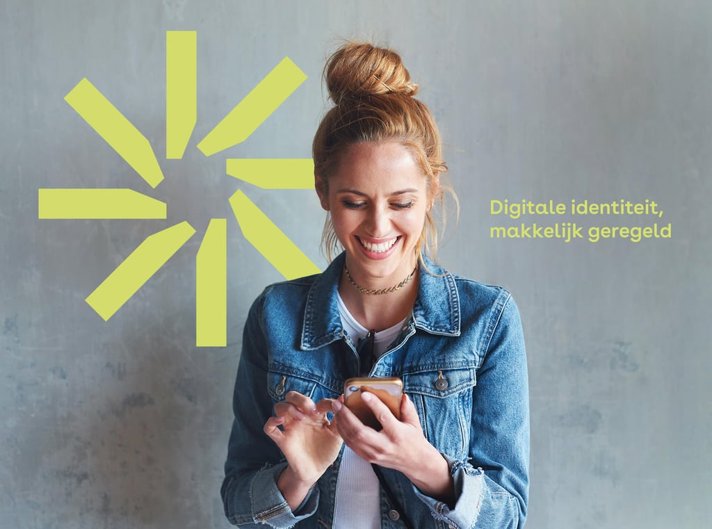 Digidentity social imagery of woman smiling with mobile phone