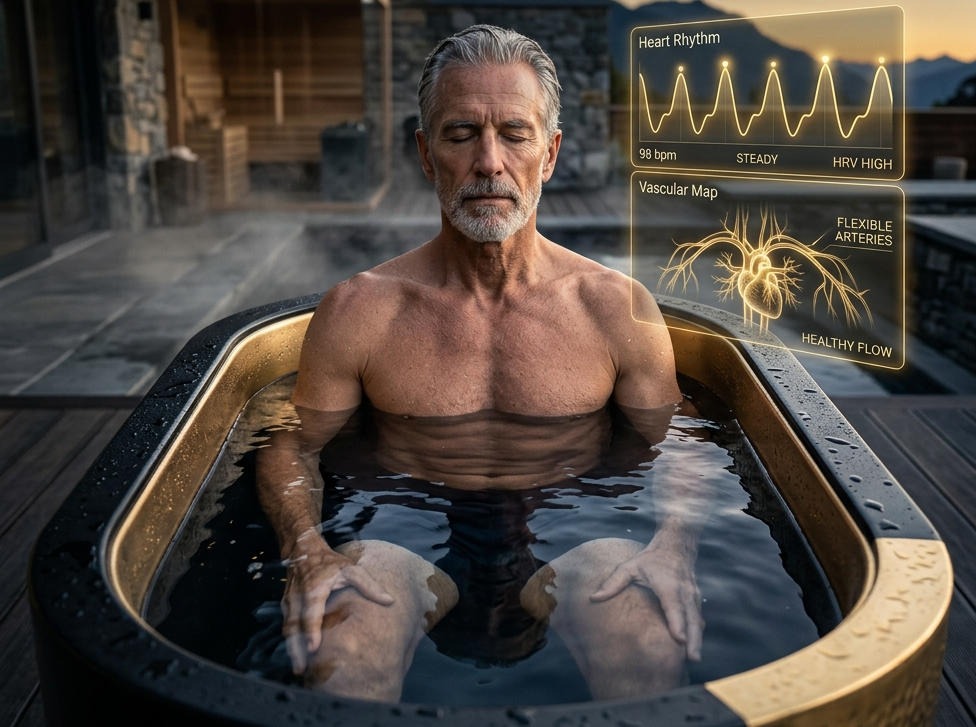 Elder man doing a cold bath
